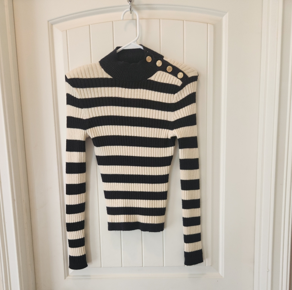 Express Sweater, Black & Cream Striped. Size X-small